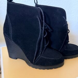 Michael Kors Black Suede Lace-Up Wedge Booties